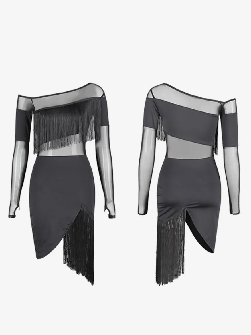 Costume De Danse Latine Noir Femmes Ensemble À Franges Robe Sexy Frange