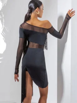 Costume De Danse Latine Noir Femmes Ensemble À Franges Robe Sexy Frange