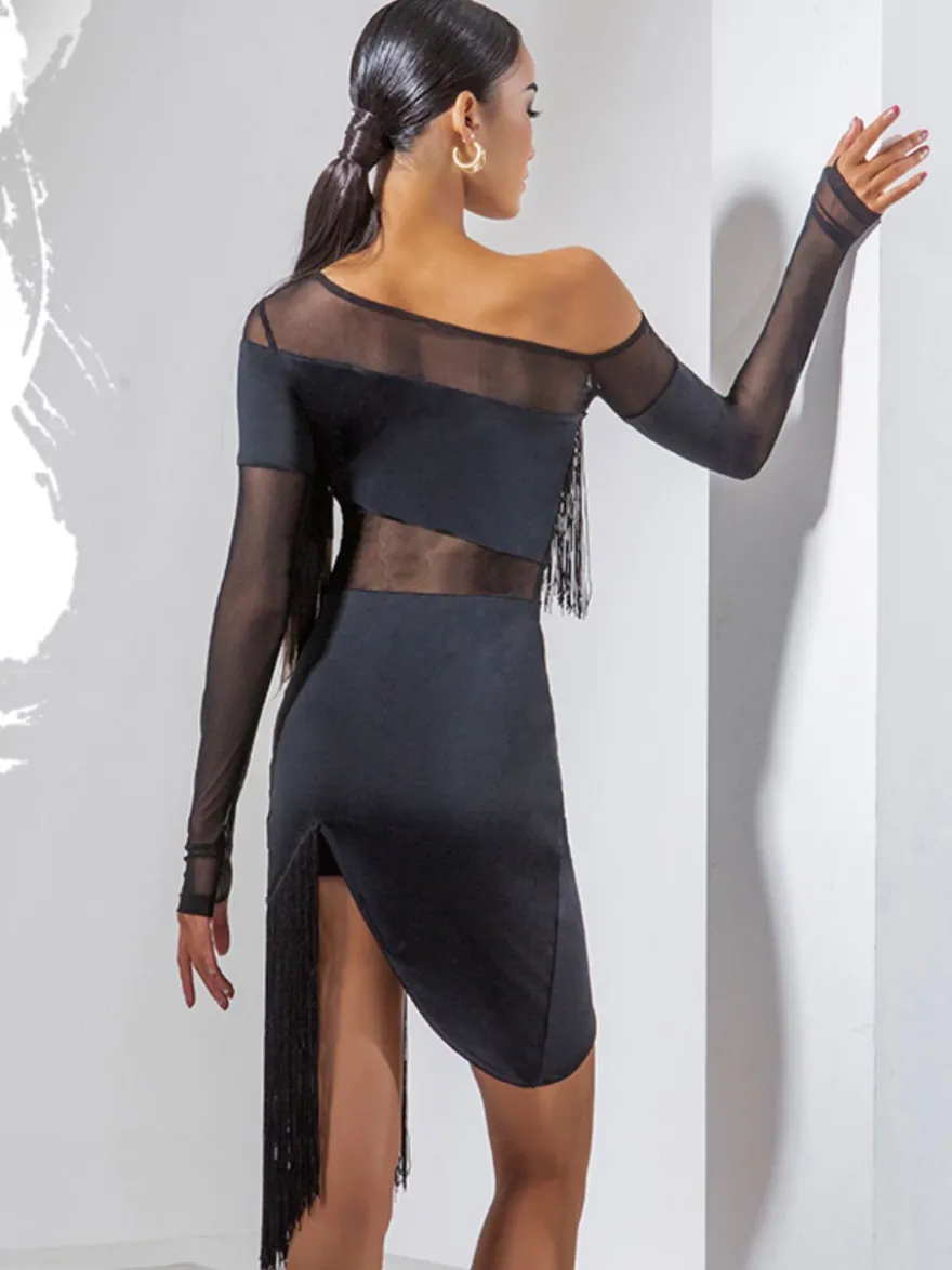 Costume De Danse Latine Noir Femmes Ensemble À Franges Robe Sexy Frange