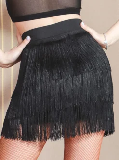 Costume De Danse Latine Noir Mini Jupe Femmes Frange Sexy