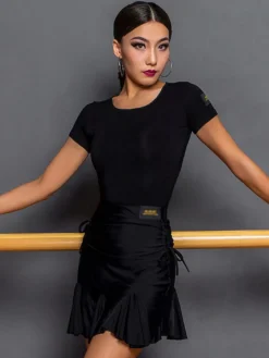 Costume de danse latine noir pour femmes haut élégant en Polyester vêtements de danse