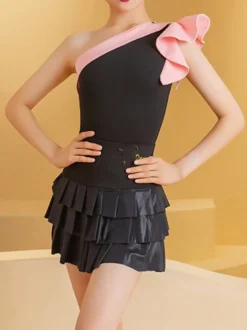 Costume de danse latine pour fille noire jupe en Lycra et Spandex haut Costume de danse Sexy