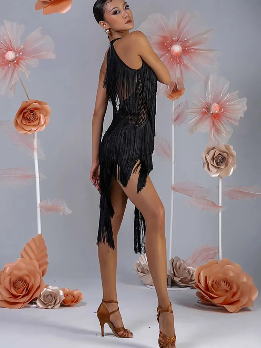 Costume de danse latine pour femmes ensemble à franges robe élégante costume de danse