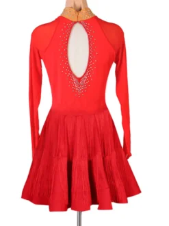 Costume de danse latine Robe en polyester pour femme rouge Sexy Strass Fringe Latin Dancer Dancing Wear