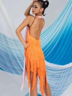 Costume de danse latine rose robe en Polyester pour femmes Costume de danse latine Sexy