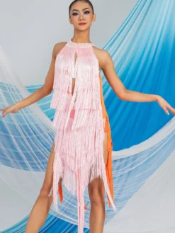 Costume de danse latine rose robe en Polyester pour femmes Costume de danse latine Sexy