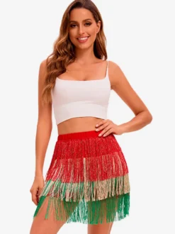 Costume De Danse Latine Rouge Femme Jupe Sexy À Franges Tenue De Danse