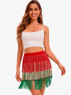 Costume De Danse Latine Rouge Femme Jupe Sexy À Franges Tenue De Danse