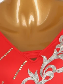 Costume de danse latine rouge Ture robe en Lycra et Spandex pour femmes Costume de danse latine élégant à franges