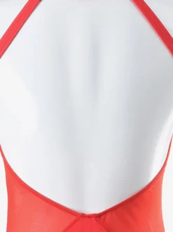 Costume de danse latine rouge pour femmes robe sexy en lycra et spandex à volants et dos nu