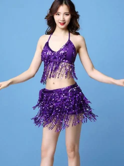 Costume de Danse Latine Sequin Fringe 2 Pièce Sexy Danseur Latin Dansant Vêtements Déguisements Halloween