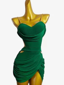 Costume de danse latine vert femmes Sexy Lycra Spandex robe Costume de danse