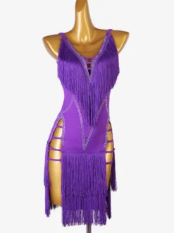 Costume De Danse Latine Violet à Bretelle Robe Fendue Lycra Spandex Pour Femme Noire Costume De Danse Latine Sexy