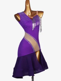 Costume de danse latine violet femmes ensemble Lycra Spandex robe danse Costume Cosplay Costume Halloween