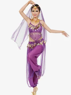 Costume de danse sans manches en mousseline de soie bleue pour femmes tenue de danse du ventre
