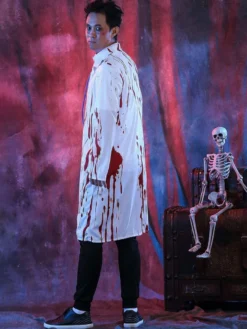 Costume de docteur zombie effrayant pour Halloween pour adultes tenue de chirurgien sanglant