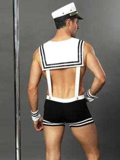 Costume de marin sexy pour homme pantalon à cravate polyester bicolore tenue de soirée
