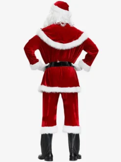Costume De Père Noël Hommes Ensemble Rouge Polyester Fibre Chapeau Gants Costumes De Vacances De Noël Cadeau Noël Déguisement