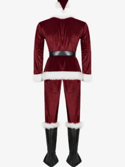 Costume De Père Noël Hommes Ensemble Complet Rouge Polyester Fibre Chapeau Gants Costumes De Vacances De Noël Cadeau Noël Déguisement