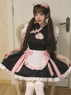 Costume de serveuse Lolita Cosplay robe cheongsam style chinois tenue de serveuse pour fête d'Halloween jeu de rôle