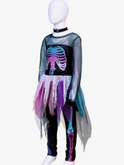 Costume d'Halloween pour fille avec squelette et imprimé os tenue mignonne et effrayante