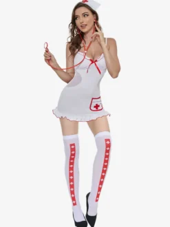 Costume d'infirmière Bretelles Spaghetti Dos Nu Cosplay Sexy En Couleur Unie