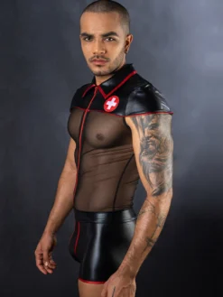 Costume d'infirmière sexy pour homme combinaison de lingerie sexy en polyester et maille pour jeu de rôle