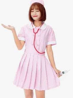 Costume infirmière rose d'Halloween pour adulte Ensemble de costumes de vacances