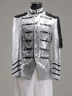 Costume rétro argenté Rococo Opéra manteau Court tissu uniforme hommes Déguisements Halloween