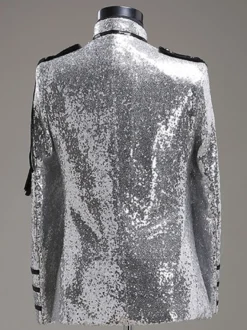 Costume rétro argenté Rococo Opéra manteau Court tissu uniforme hommes Déguisements Halloween