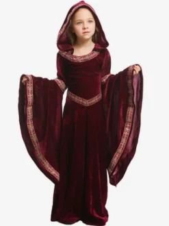 Costumes Bordeaux Vampire Velours Enfant Cosplay Vêtement Déguisement Carnaval