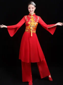 Costumes Chinois Costume De Danse Du Dragon Rouge Costumes De Carnaval Tenue 2 Pièces Déguisements Halloween