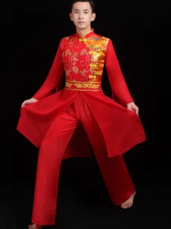 Costumes Chinois Homme Costumes De Danse Du Dragon Rouge Kung Fu Carnaval Déguisements Halloween