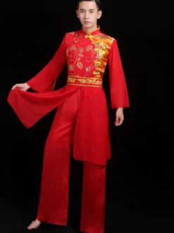 Costumes Chinois Homme Costumes De Danse Du Dragon Rouge Kung Fu Carnaval Déguisements Halloween