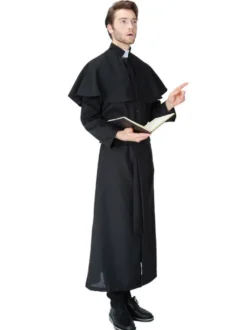Costumes d'déguisements Halloween Ceinture noire en Polyester Déguisements Halloween Costume Prêtre Homme Ceinture