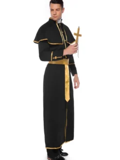 Costumes d'Déguisements Halloween Prêtre Noir Vêtements Pour Hommes Cape Cape Estampage à chaud Costumes