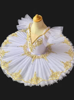 Costumes de danse de ballet blanc femme enfant ballerine perles volants dentelle polyester robe vêtements de danse