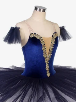 Costumes de danse de Ballet bleu profond fille adulte robe de ballerine à volants en dentelle