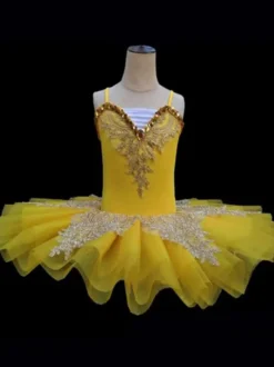 Costumes de danse de Ballet fille enfant ballerine strass dentelle Polyester ensemble