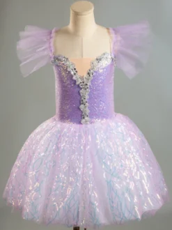 Costumes de danse de Ballet lavande pour femmes et enfants robe de ballerine à volants en dentelle et Polyester vêtements de danse