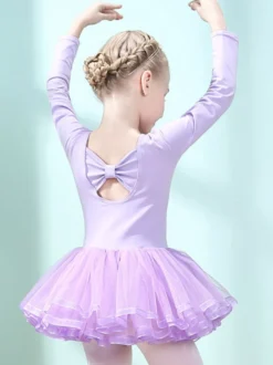 Costumes de danse de ballet Lavande danseuse pour enfants découpée à volants oeuvre plissée en mélange de coton robe tunique vêtements de danse costume de danse
