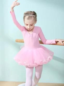 Costumes de danse de ballet Lavande danseuse pour enfants découpée à volants oeuvre plissée en mélange de coton robe tunique vêtements de danse costume de danse