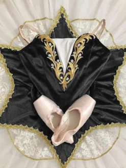 Costumes de Danse de Ballet Noir Femme Ballerine Dentelle Paillettes Ensemble de Robe