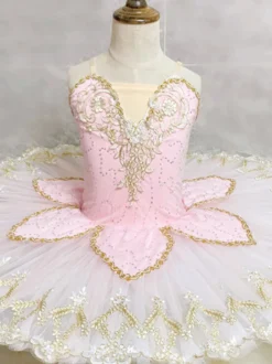 Costumes de Danse de Ballet Rose Femme Adulte Ballerine Paillettes Applique Dentelle Polyester Robe Ensemble Vêtements de Performance