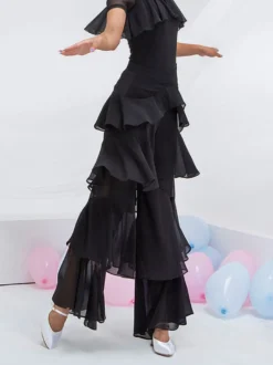 Costumes de danse de salon Bas en polyester noir Pantalon évasé Robe de danse