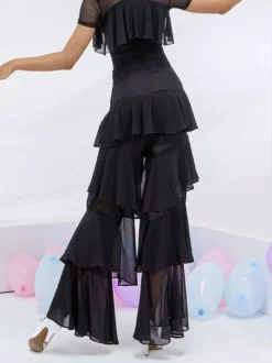 Costumes de danse de salon Bas en polyester noir Pantalon évasé Robe de danse