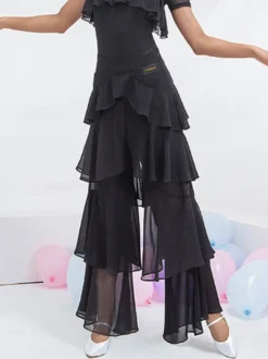Costumes de danse de salon Bas en polyester noir Pantalon évasé Robe de danse