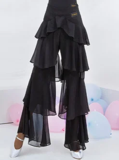 Costumes de danse de salon Bas en polyester noir Pantalon évasé Robe de danse
