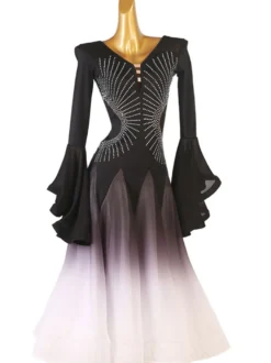 Costumes de danse de salon Black Women's Sexy Polyester Sequins Dress Dancer Dancing Wear