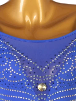 Costumes de danse de salon bleu royal femmes élégantes Lycra Spandex dos nu strass robe vêtements de danse